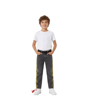 Off White Barntvättade Jeans med Logo, 5 Fickor, Rak Modell (Grå/Gul)