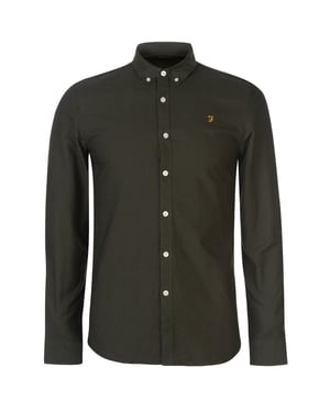 Farah Vintage Oxford-overhemd met lange mouwen en knoopsluiting voor heren (Donkergroen)