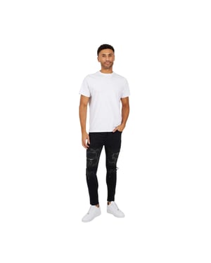 Brave Soul Skinny-jeans voor heren in 'washed'-biker-stijl (Houtskoolwas)