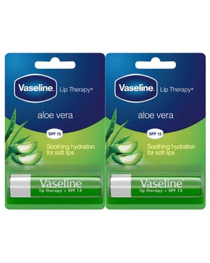 Vaseline Lip Therapy With Petroleum Jelly Balm Sticks, Aloe Vera 4g, 2 Pack