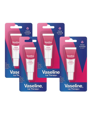 Vaseline Lip Therapy Rosy Tinted Lip Balm Pocket Tube 10g Pink Hint, 4 Pack