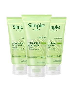 Simple Kind to Skin Soap Free Refreshing Facial Gel Wash, 3 x 50ml
