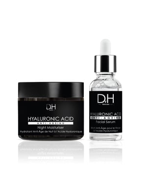 Dr H Anti-Ageing Hyaluronic Acid Facial Serum 30ml + Hyaluronic Acid Night Moisturiser 60ml for Dryness, Fine Lines, Wrinkles