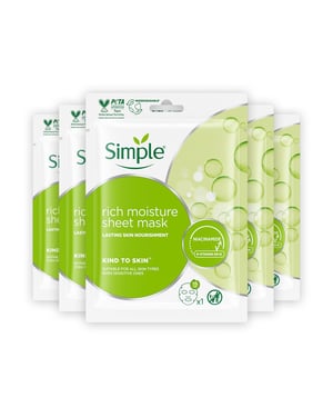 Simple Kind to Skin Rich Moisture Sheet Mask for Sensitive Skin, Pack of 5