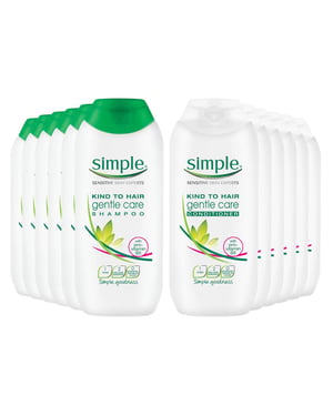 Simple Gentle Care Shampoo & Conditioner 200ml 6 Pack Bundle