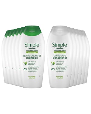 Simple Gentle Care Shampoo & Conditioner 400ml 6 Pack Bundle