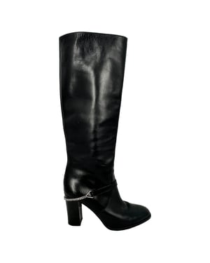Saint Laurent Chain Detail Tall Boots in Black Leather