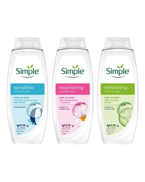 Simple Shower Gel & Shower Cream 675ml Multipack 12 Bottles