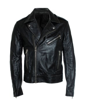 Balmain, Black leather biker jacket with zippers and logo