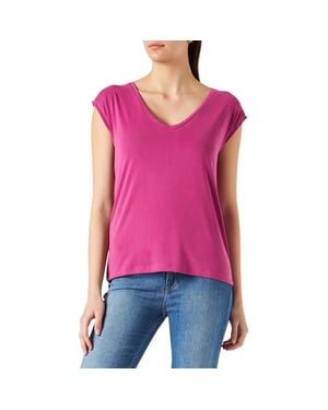 Pieces Pckamala stickad T-shirt med V-ringning för damer (Festival Fuchsia)