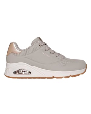 Skechers Uno Stand On Air-sneakers met sleehak voor dames (Taupe-beige/metallic goud)