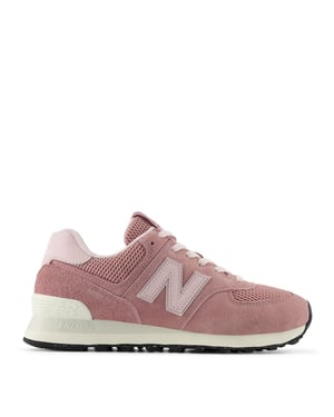 New Balance 574 suède sneakers met sleehak voor dames (Roze)