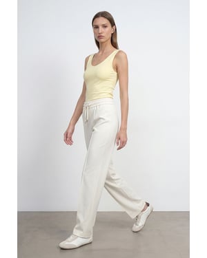 Rechtersnij crepe broek met aantrekkoord in de taille