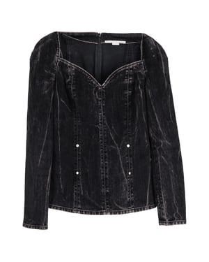 Stella McCartney – Flockad sammetsblus i svart denim