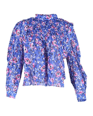 Isabel Marant Etoile Vega bloemenblouse in elektrisch blauw katoen met plooien