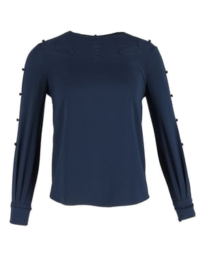 Oscar de la Renta Bateau-halslijnblouse in marineblauwe zijde
