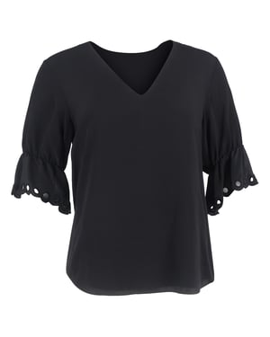 Chloé V-Neck Scalloped Sleeve Blouse in Black Silk