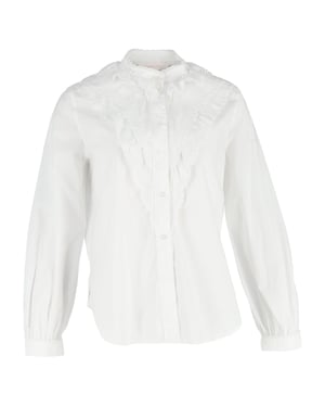 See by Chloé Broderie Anglaise Flounces Shirt in White Cotton