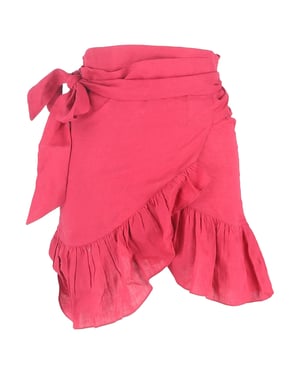 Isabel Marant mini-wikkelrok met ruches in roze linnen