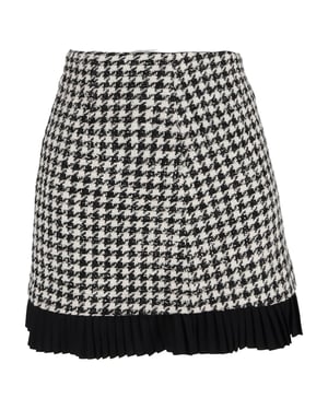 Sandro Paris minirok met pied-de-poulepatroon in zwarte wollen tweed