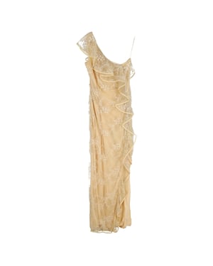Valentino maxi-jurk met kanten ruches in geel polyester