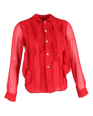 Comme des Garçons blouse met ruches en knopen in rode zijde