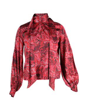 Ganni blouse met slangenprint in rode satijnen zijdemix