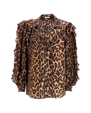 Miu Miu Leopardmönstrad Volangskjorta i Brunt Siden