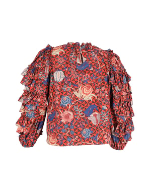 Ulla Johnson top met ruchesmouwen in rode katoen