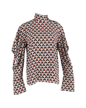 Marni Cutout Printed Turtleneck Top in Multicolor Silk