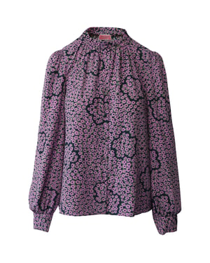 Kate Spade blouse met bloemenprint en pofmouwen in paarse zijde