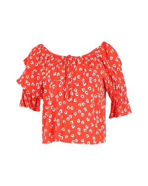 Ganni zilverkleurige off-shoulder top met bloemenprint in rode viscose