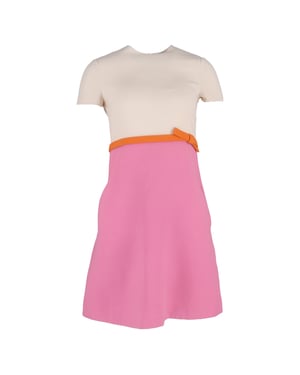 Valentino Colorblock A-lijn jurk met strikdetail in roze wol