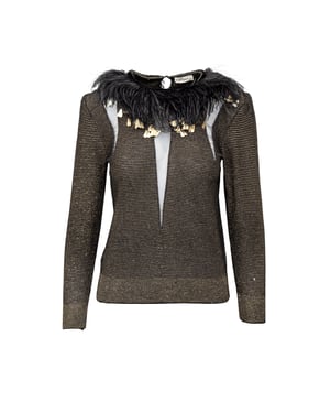 Valentino Boutique Top met verenversiering - jaren '80