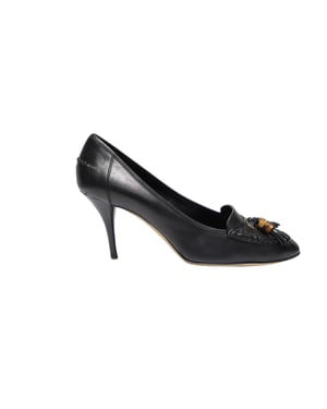 Gucci Loafer Tassel Pumps with Bamboo Accent in Brown Leather