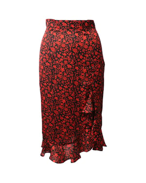 Maje Asymmetrische Drape Rok met Bloemenprint in Rode Zijde