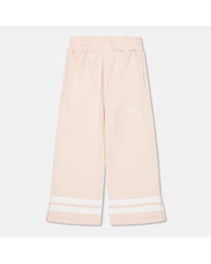 Girls Off White Solid Lettering Wide Leg Joggers in Pink/White