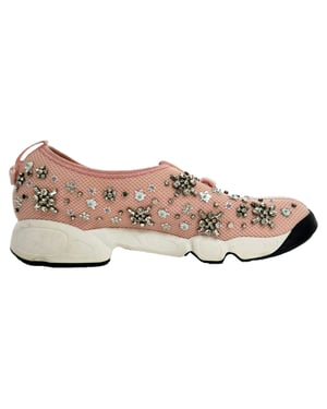 Dior Fusion Crystal-Embellished Slip-On Sneakers in Pink Polyester