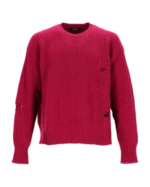 Dsquared2 trui met ronde hals en verwassen look in rode wol