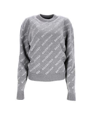 Balenciaga Heltäckande Logotyptröja i Grå Ull