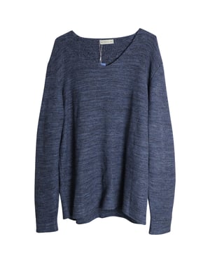 Etro V-neck Knit Sweater in Blue Cotton Linen