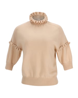 Chloé trui met ruches en korte mouwen in beige kasjmier