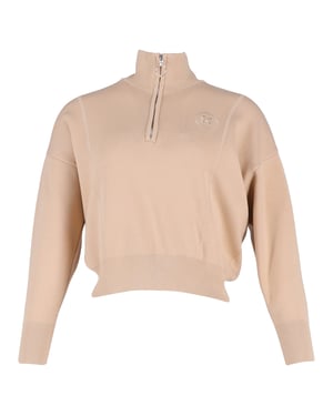 Sandro Paris geborduurde trui met halve rits in beige katoen