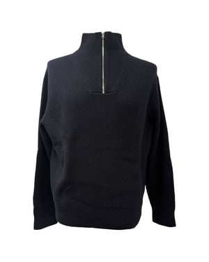 Theory Half-Zipped Knitted Sweater in Black Merino Wool