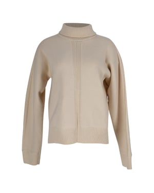 Jil Sander Stickad Mock-Neck Tröja Med Öppen Rygg I Krämfärgad Ull