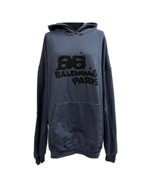 Balenciaga oversized hoodie met logo-print en verwassen look in marineblauw katoen