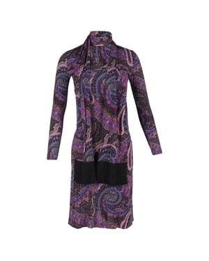Etro Paisley Print Dress w/ Scarf in Purple Polyester