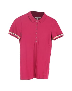 Burberry Brit Check-Trimmed Shirt Sleeve Polo Shirt in Red Violet Cotton