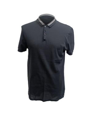Lanvin Striped Collar Short Sleeve Polo Shirt in Black Cotton
