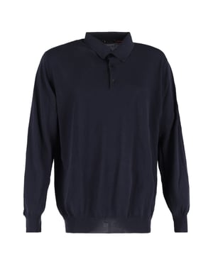 Loro Piana poloshirt met lange mouwen van marineblauwe wol